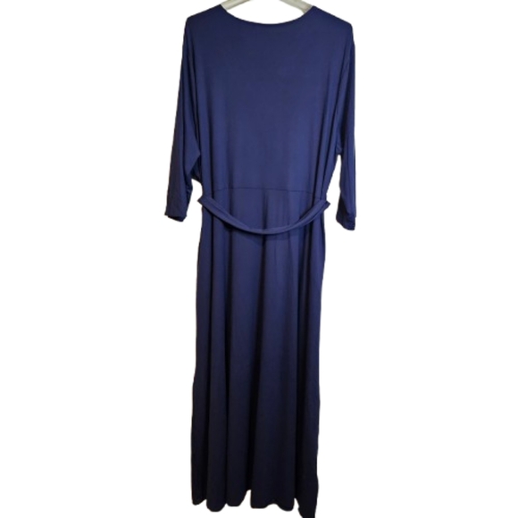 Womens Elegant Navy Blue 3/4 Sleeve Stretchy Belted Minimalist Maxi Dress 3X - Picture 3 of 7